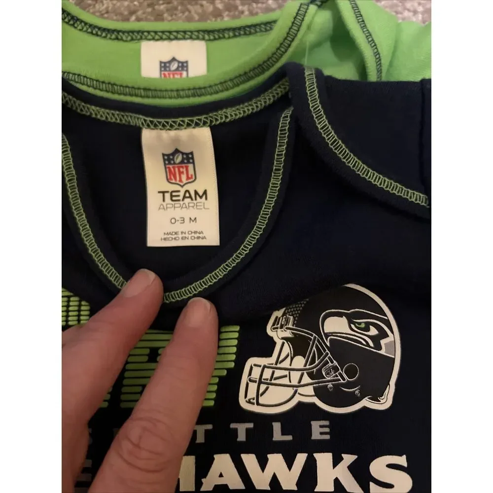 2-Infant NFL Licensed Seattle Seahawks Bodysuit Size 0-3mo Blue & Green NWT